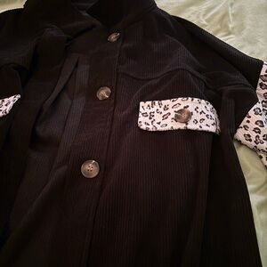 Black Shacket(animal print arms)